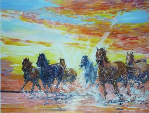 中畑艸人、【群馬・沢を渡る】、希少な大判額装用画集より、美品、日本