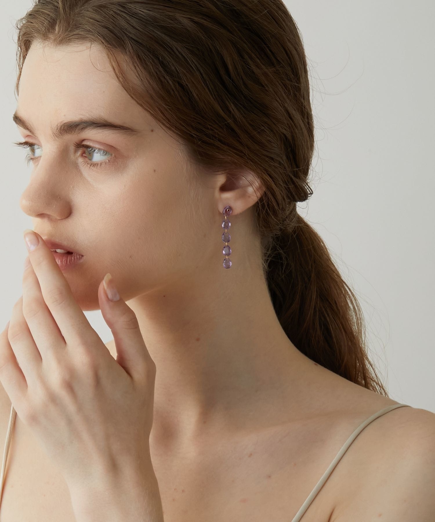 eden] lavender amethyst tear drops pierced earring｜ARTIDA OUD