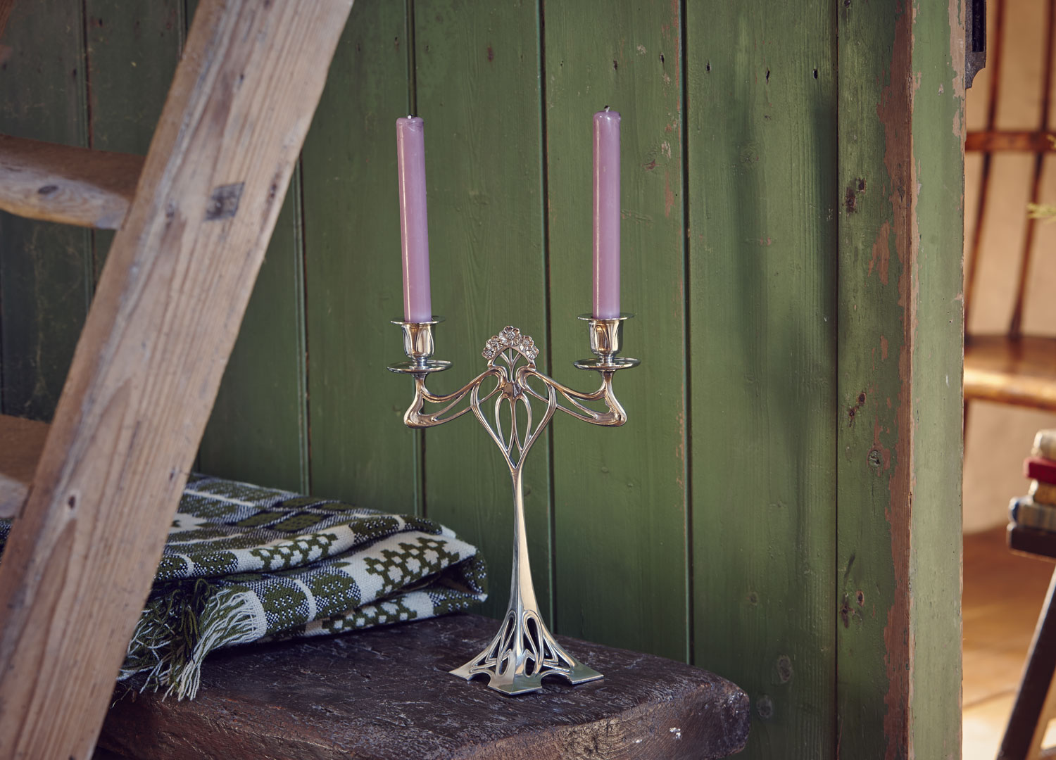 燭台・2本キャンドルスタンド ・Eiffel 192/2, グレー, ピューター