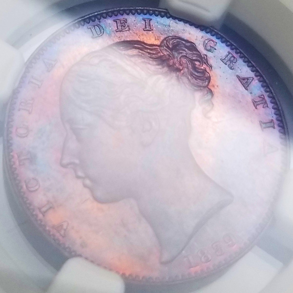 マン島 ヴィクトリア ヤングヘッド 1839年 ファージング 銅貨 NGC
