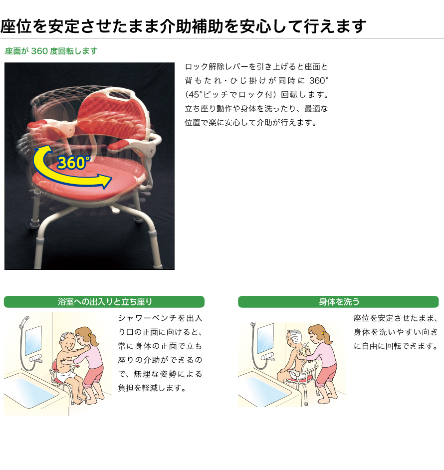 ひじ掛け付シャワーベンチ “まわるくん” | 【安寿】の介護用品