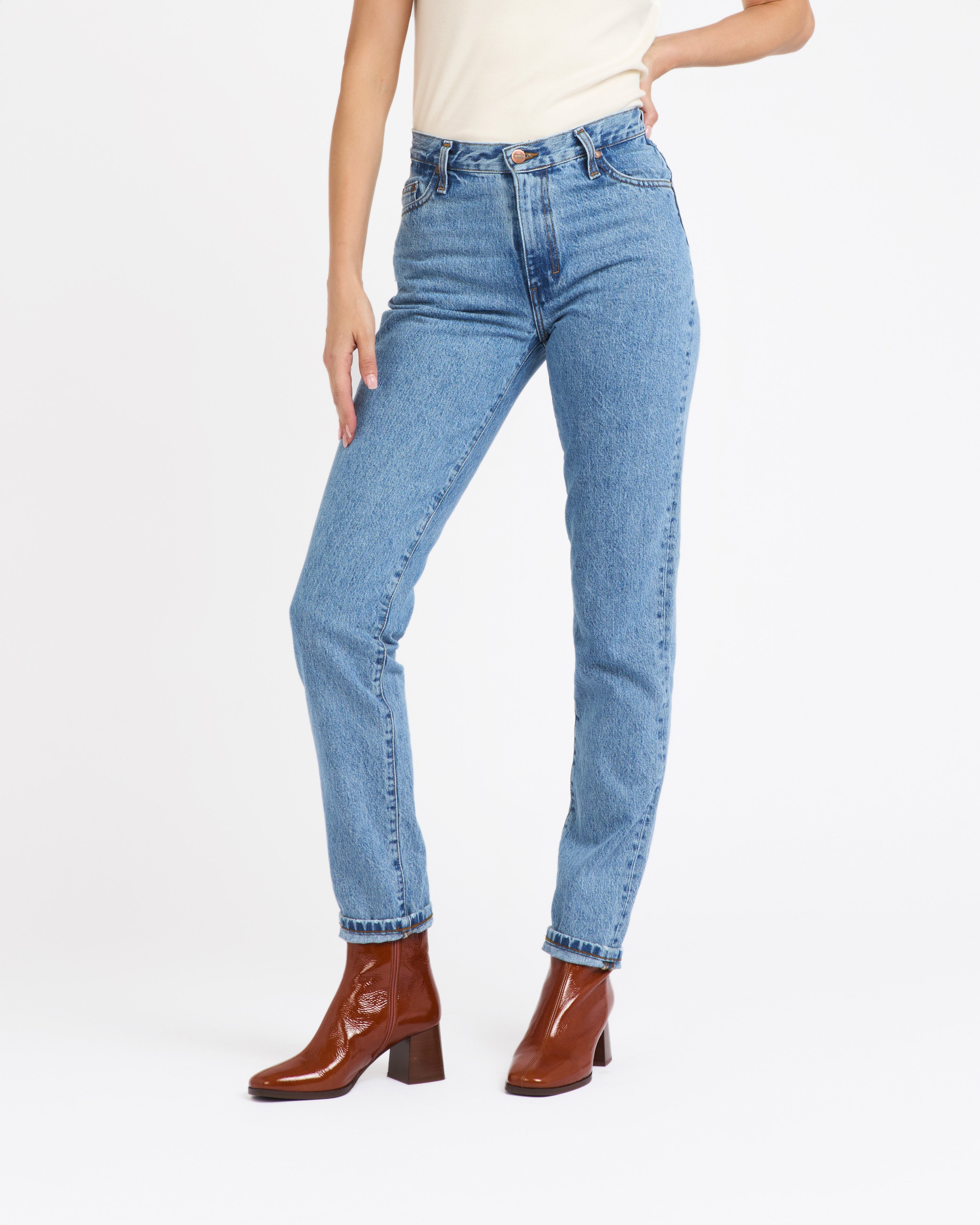 レディース ハイウエスト マムジーンズ ライトブルー - Marthe