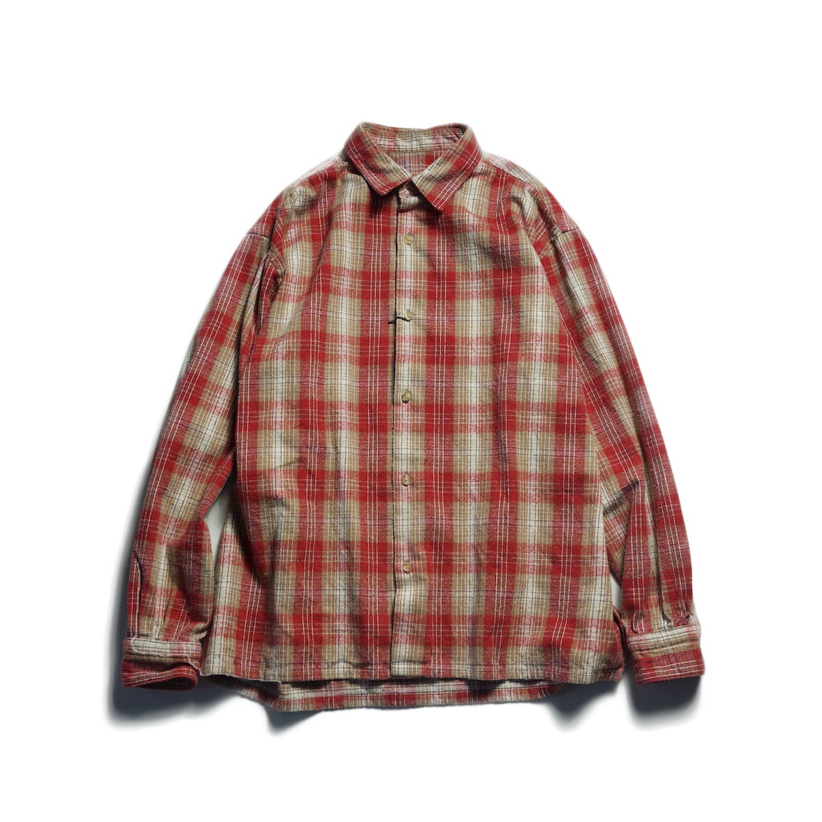 A.PRESSE / Vintage Cotton Silk Nep Twill Check Shirt (Red)