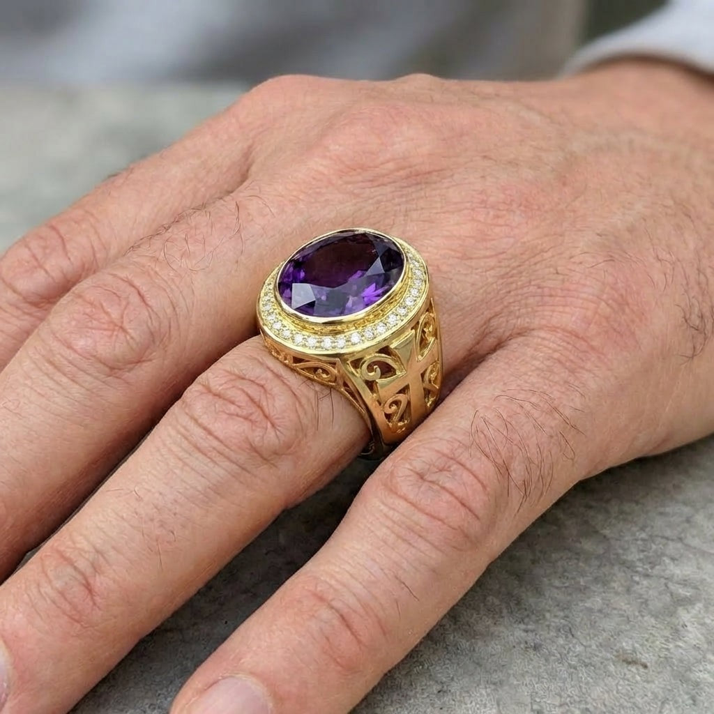 アメジストビショップリング | イエローゴールドメッキ
