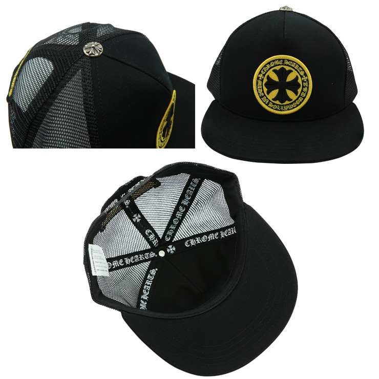 クロムハーツファブリックフロントトラッカーキャップブラックツイル