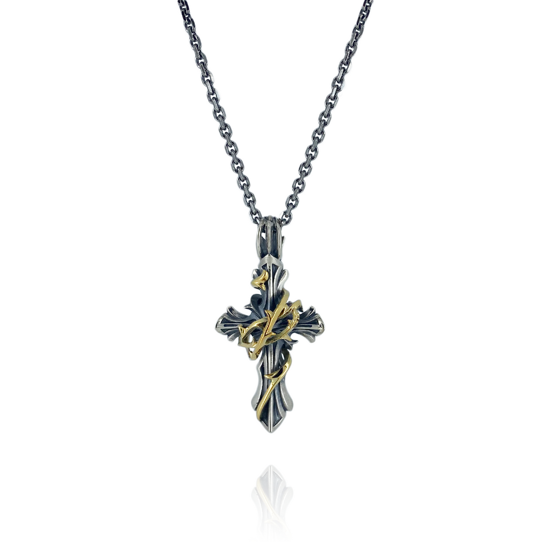 THORN CROSS PENDANT M K10YG × SV / XP-016 – BLESS