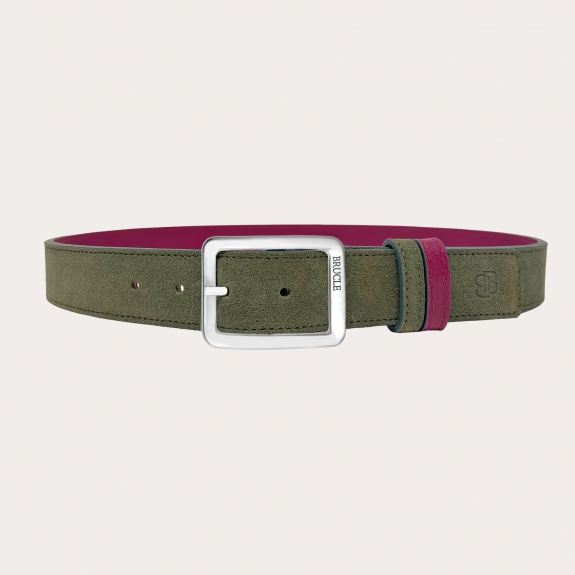 Reversible green suede and dark magenta leather belt | Brucle