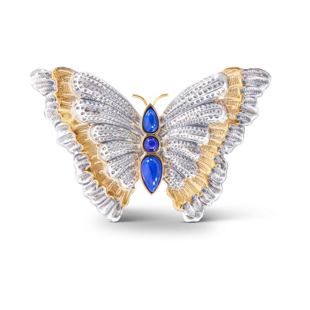 ラピスラズリ付き ブロッサムカラー シルバー バタフライ ブローチ