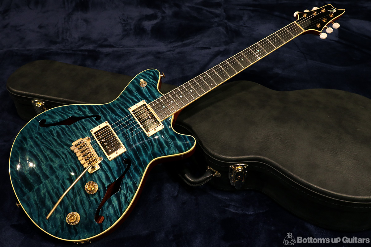 T's Guitars Custom Made Arc Hollow Quilt 《Archback》 - Black