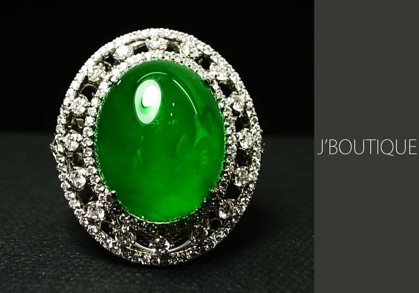 ミャンマー産天然無処理翡翠 リング 指輪 ろうかん 緑 透明