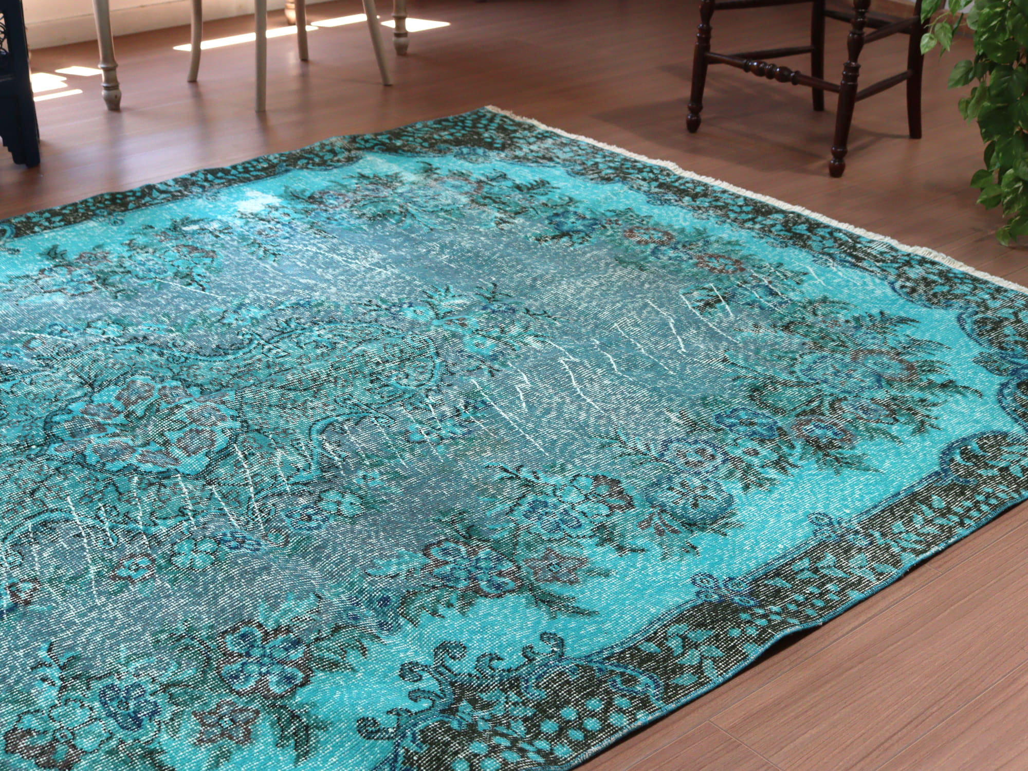 オーバーダイド ヴィンテージラグ ターコイズブルー265×175cm トルコ