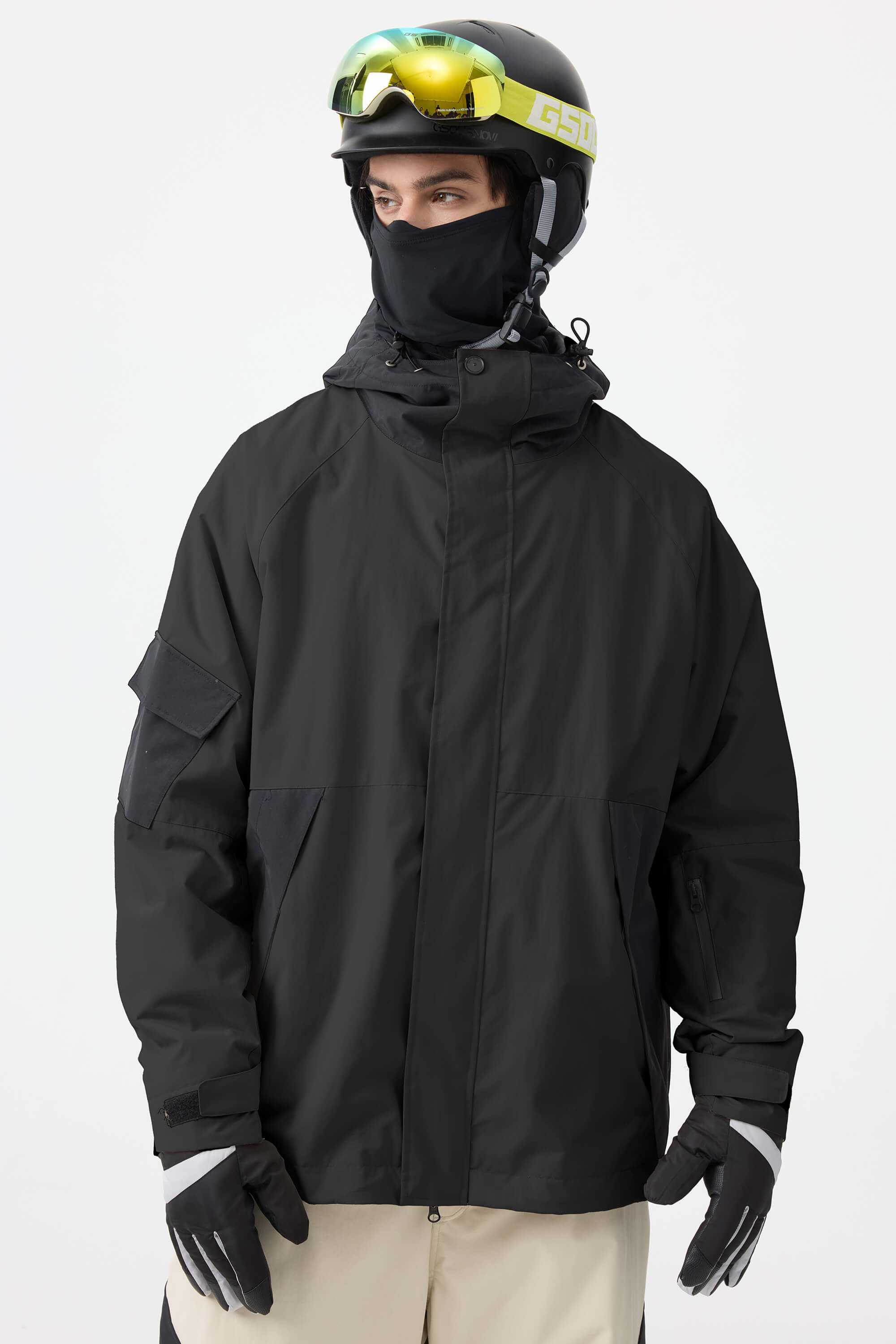 Men's Black Raglan Sleeve Color Block Waterproof Breathable Snow