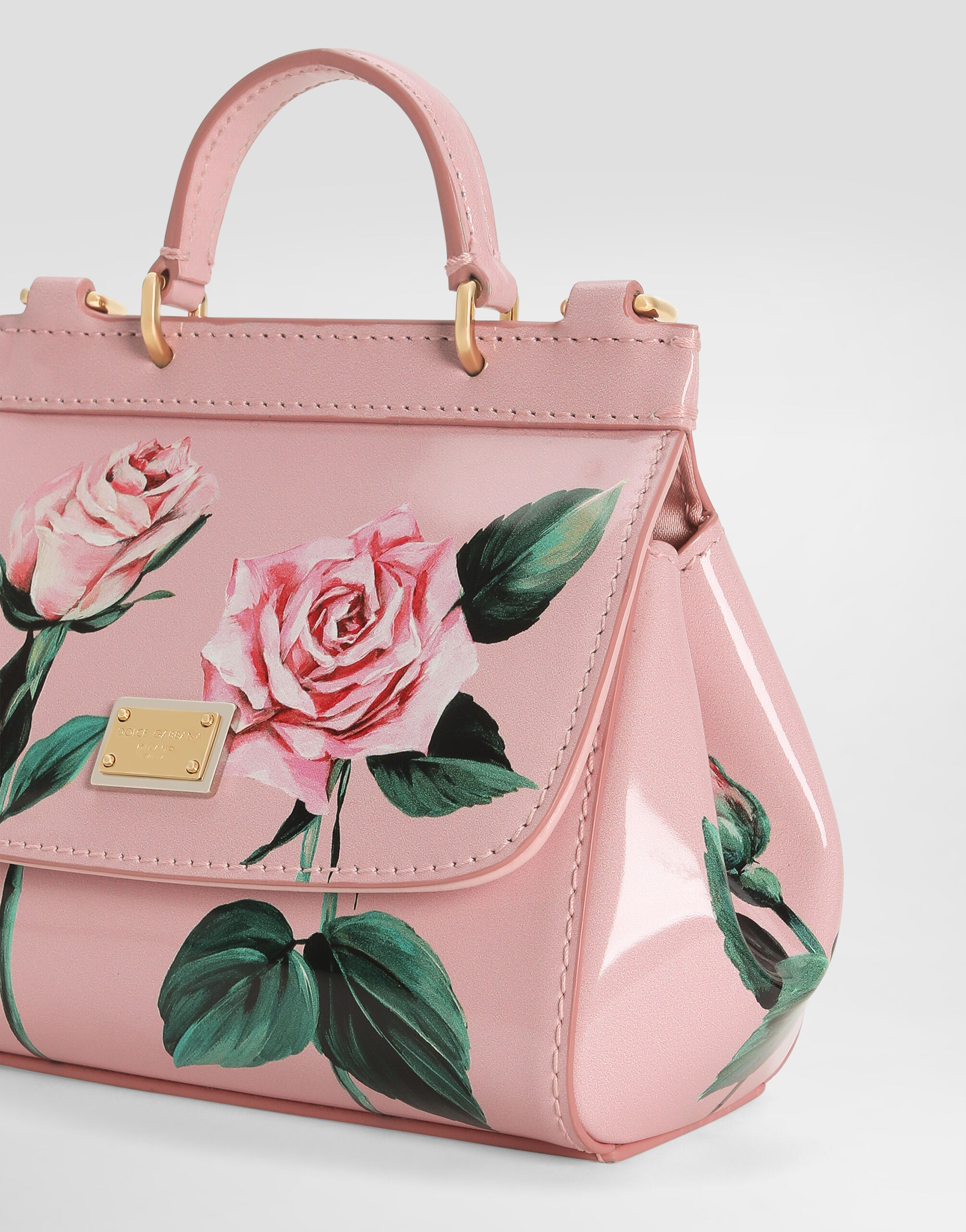 Polished calfskin Sicily crossbody bag with rose print in Print