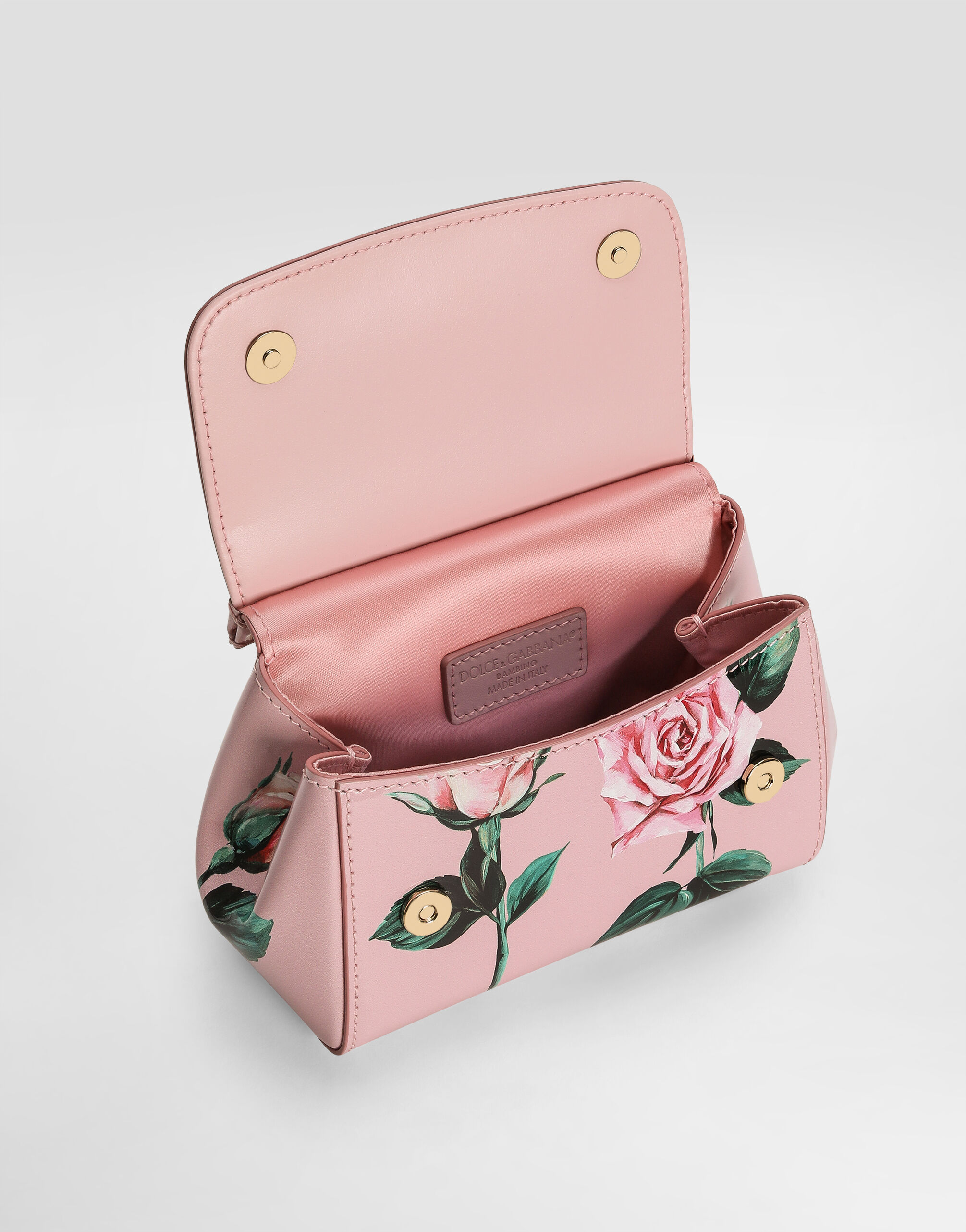 Polished calfskin Sicily crossbody bag with rose print in Print
