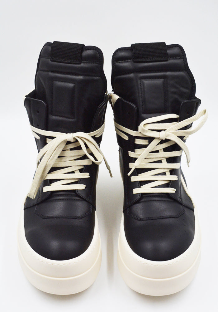 RICK OWENS MEGA BUMPER GEOBASKET SNEAKERS BLACK/MILK FW25 | DOSHABURI