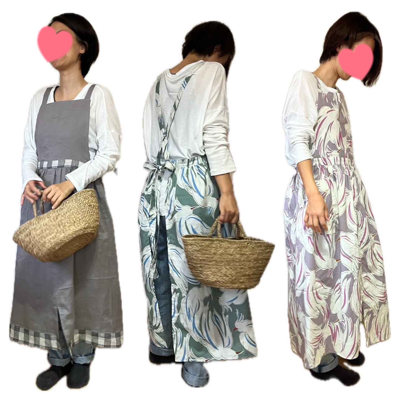 two-bottle☆エプロンワンピース大人用フリーサイズ (型紙／仕様書あり