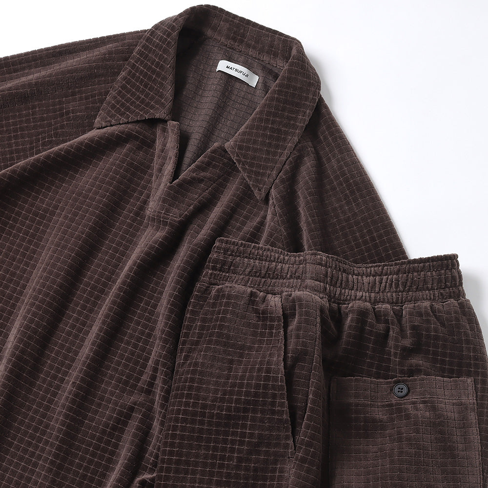 MATSUFUJI(マツフジ)Velor Block Check Jacquard V-Neck Shirt (M233