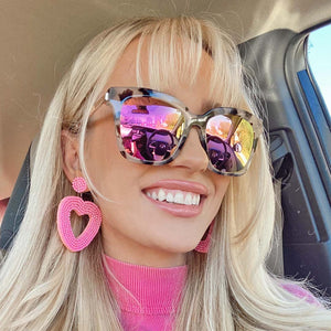 Bella Square Sunglasses | Cream Tortoise & Pink Mirror | DIFF Eyewear