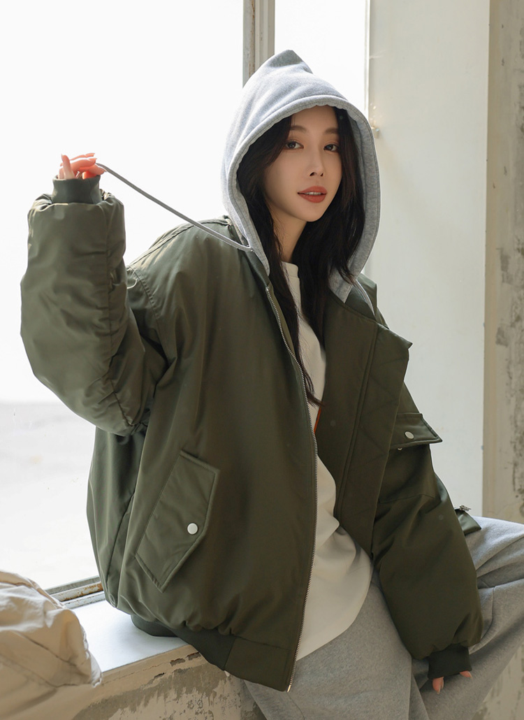 配色フードMA1中綿ジャンパー | レディースファッション通販 - DHOLIC