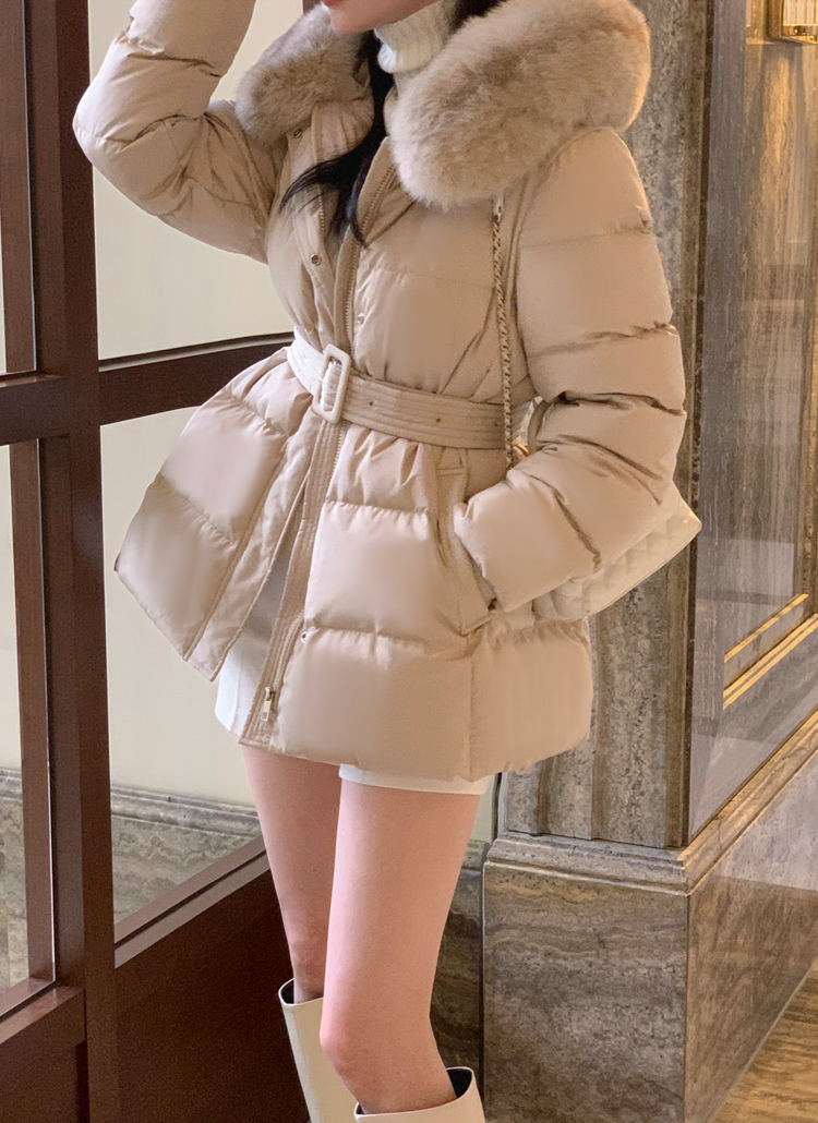 ファーフードベルトダウンジャンパー | レディースファッション通販