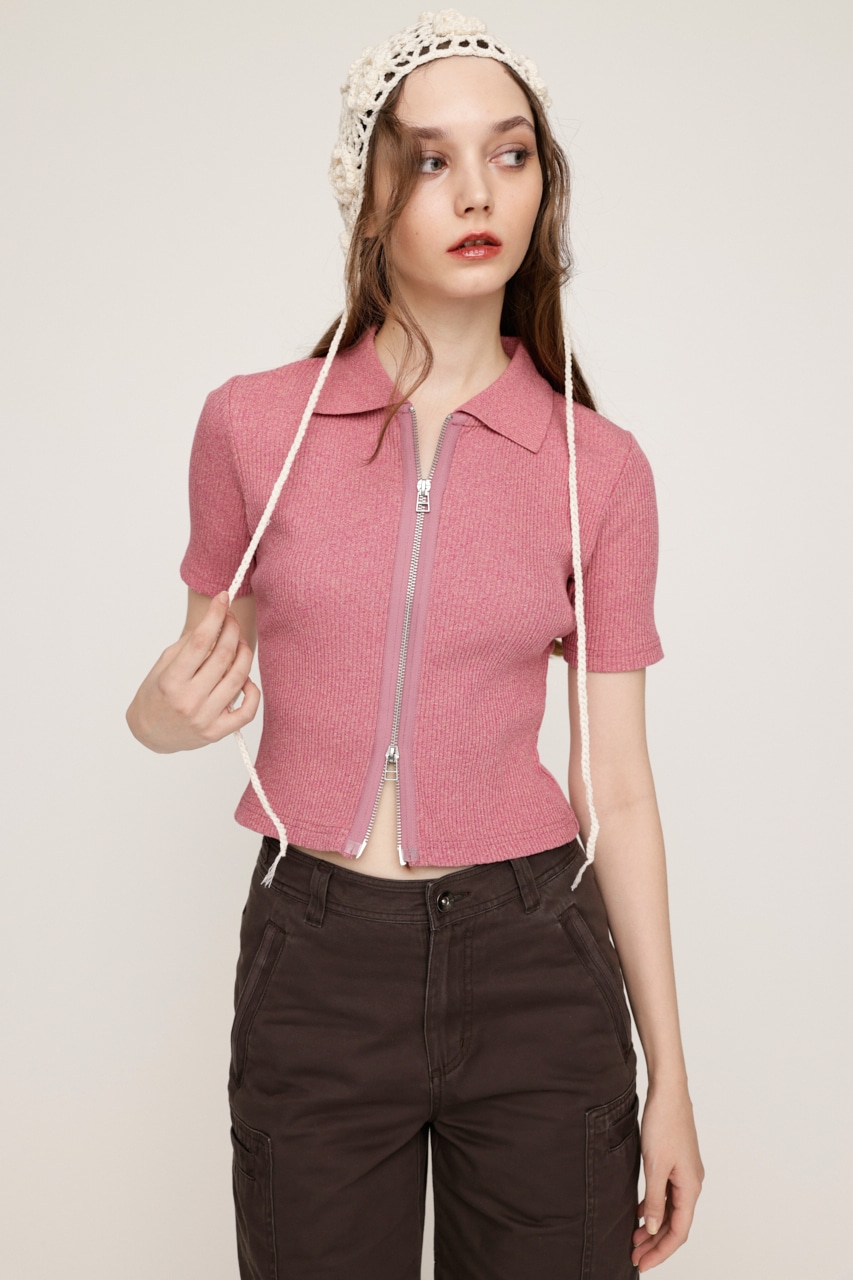 SLY | FRONT ZIP CUT RIB トップス (Tシャツ・カットソー(半袖