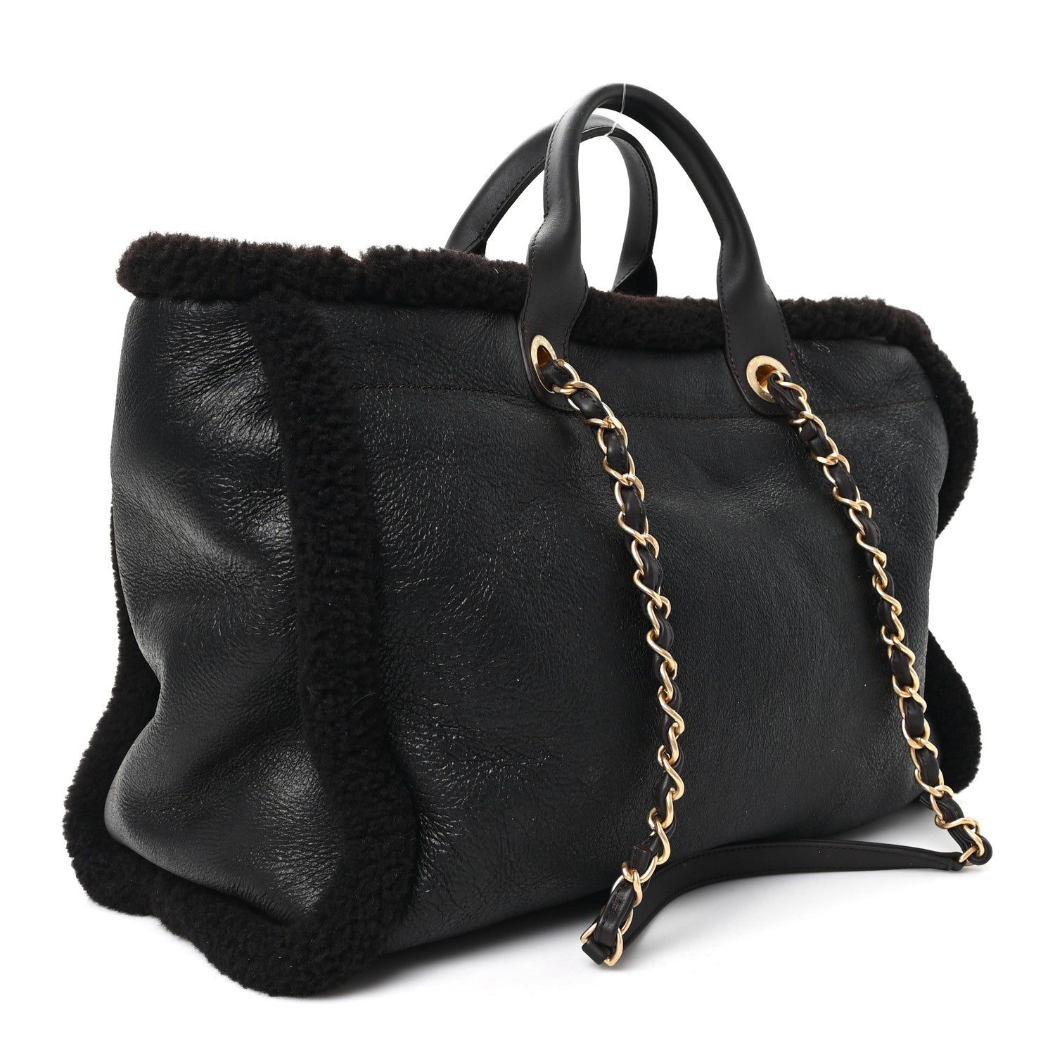 Chanel Lambskin Shearling Medium Deauville Tote Dark Brown 1817653