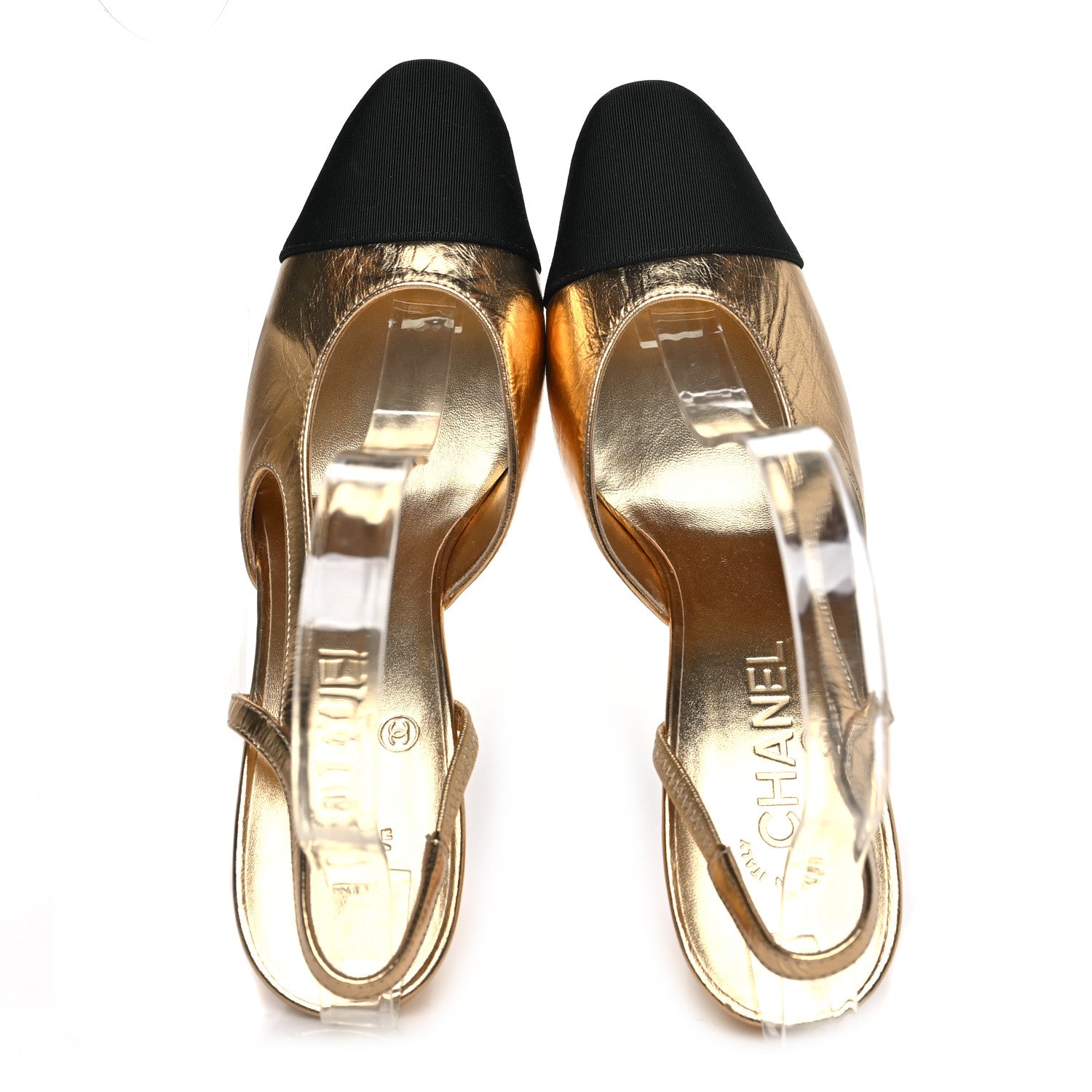 15360✨CHANEL サテンパンプス パールストラップ 36 ゴールド CHANEL