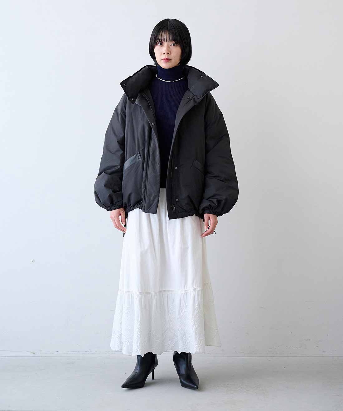 MEDE19F 異素材遣いのショートダウンジャケット〈ブラック〉｜MEDE19F