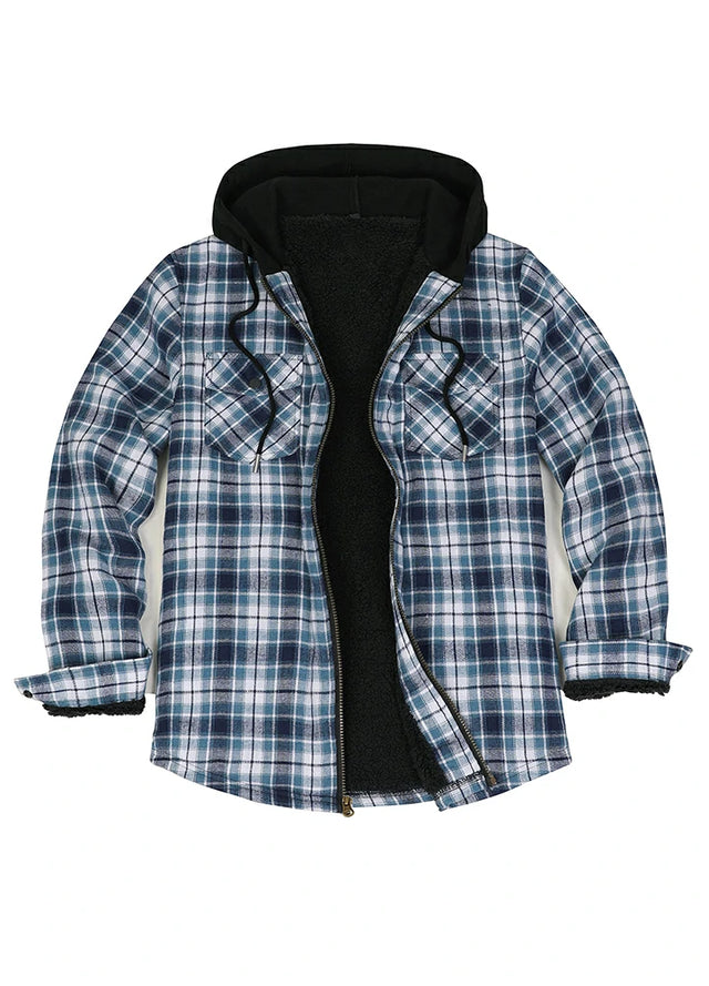 Men's Sherpa Lined Full Zip Up Plaid Flannel Hoodie Jacket – FlannelGo