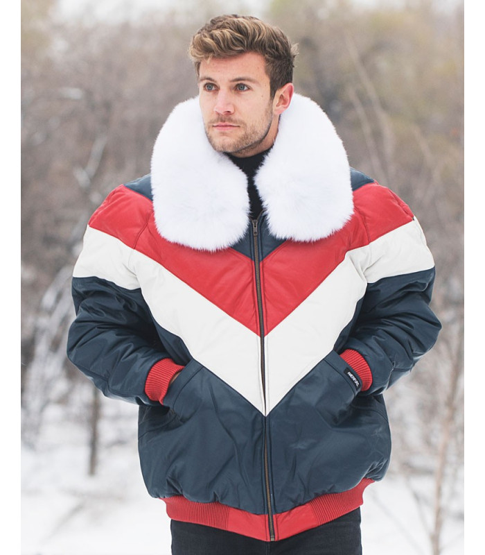Oliver Leather Bomber Jacket with Fox Fur Collar: FurHatWorld.com
