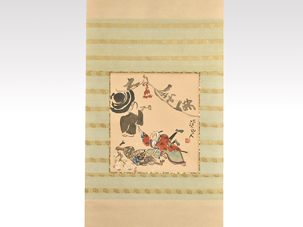 富田渓仙 絹本着色【秋景紅葉乃瀧】 渓仙自題箱 二重箱肉筆画 真作保証