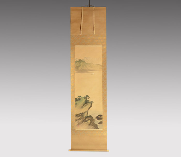 寺崎広業(画) 「遠山雪」 絹本縦幅 共箱 島谷幡山鑑定付 美品 | 古美術
