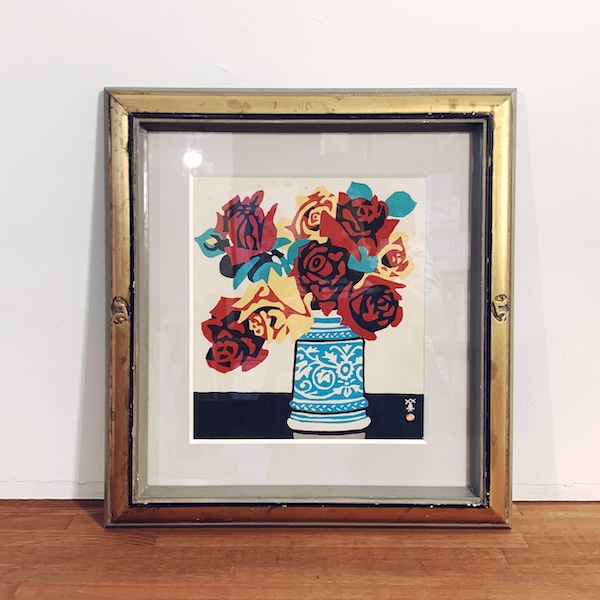 川西英木版画作品『ばら』(大) オリジナル額装 ｜ 木版画・美術・工芸