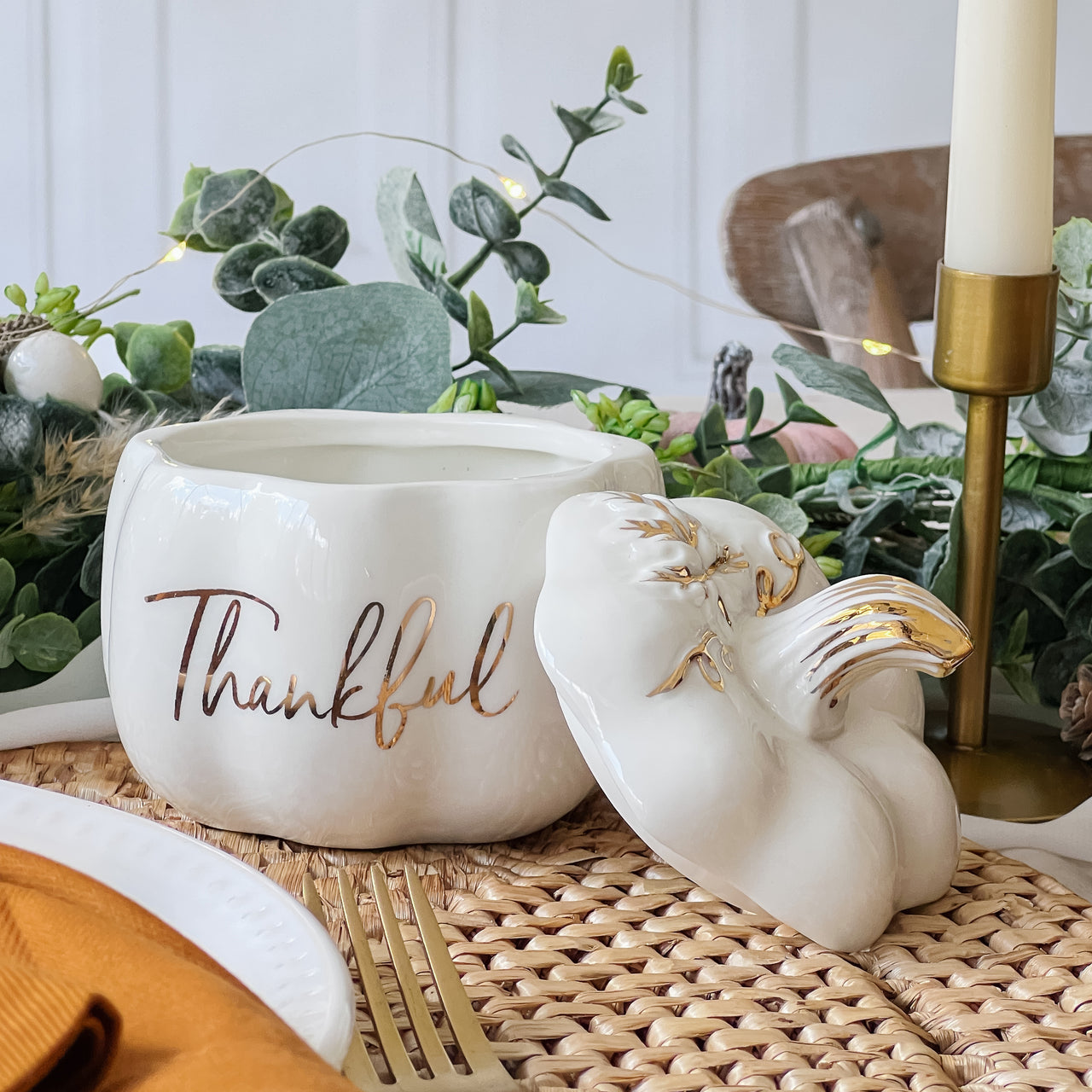Thankful White Pumpkin Decorative Bowl | Kate Aspen