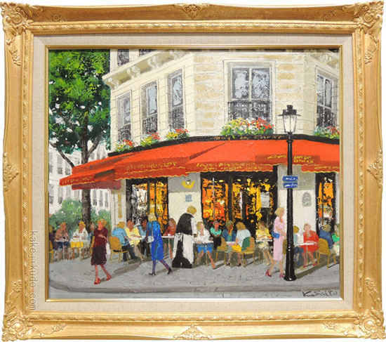 絵画 油絵 パリのカフェ （斉藤要） 送料無料 【肉筆】【油絵】【外国
