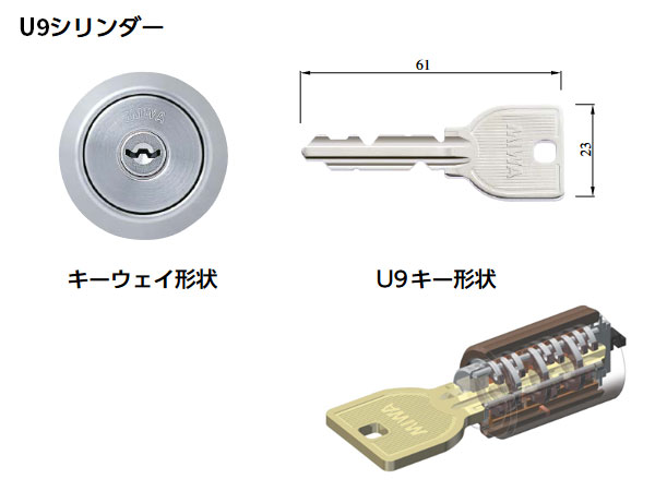 MIWA 美和ロック 本締錠DA U9・PR・JNシリンダー