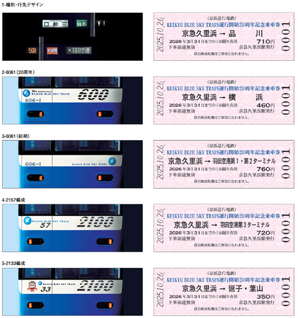 京急ブルースカイトレイン20周年記念乗車券 | ニュースリリース | 京浜