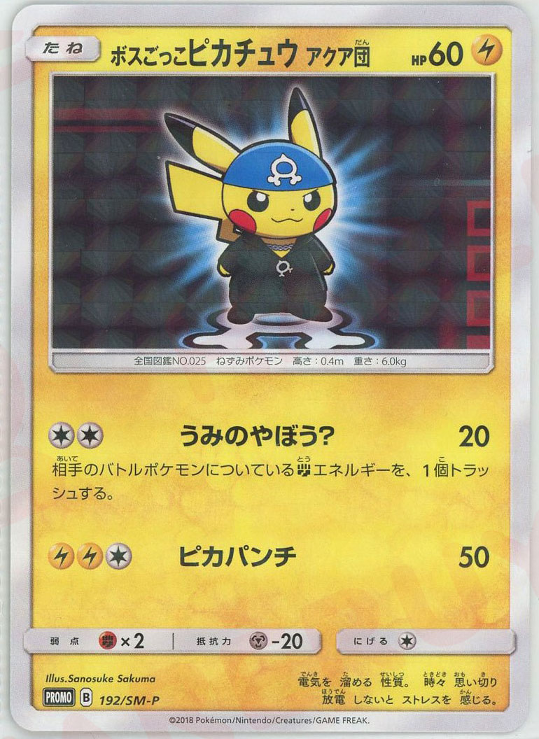 晴れる屋2ネット買取】ボスごっこピカチュウアクア団(PROMO){雷}〈192
