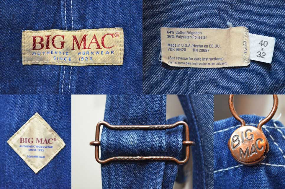 90's BIG MAC デニムオーバーオール “USA製 / 濃紺” - used&vintage