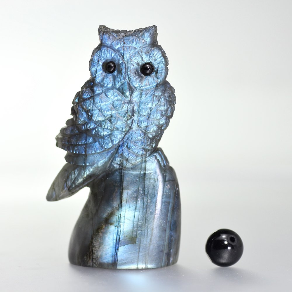 マダガスカル産]ラブラドライト彫刻フクロウ（置物） - 埼玉県吉川市の