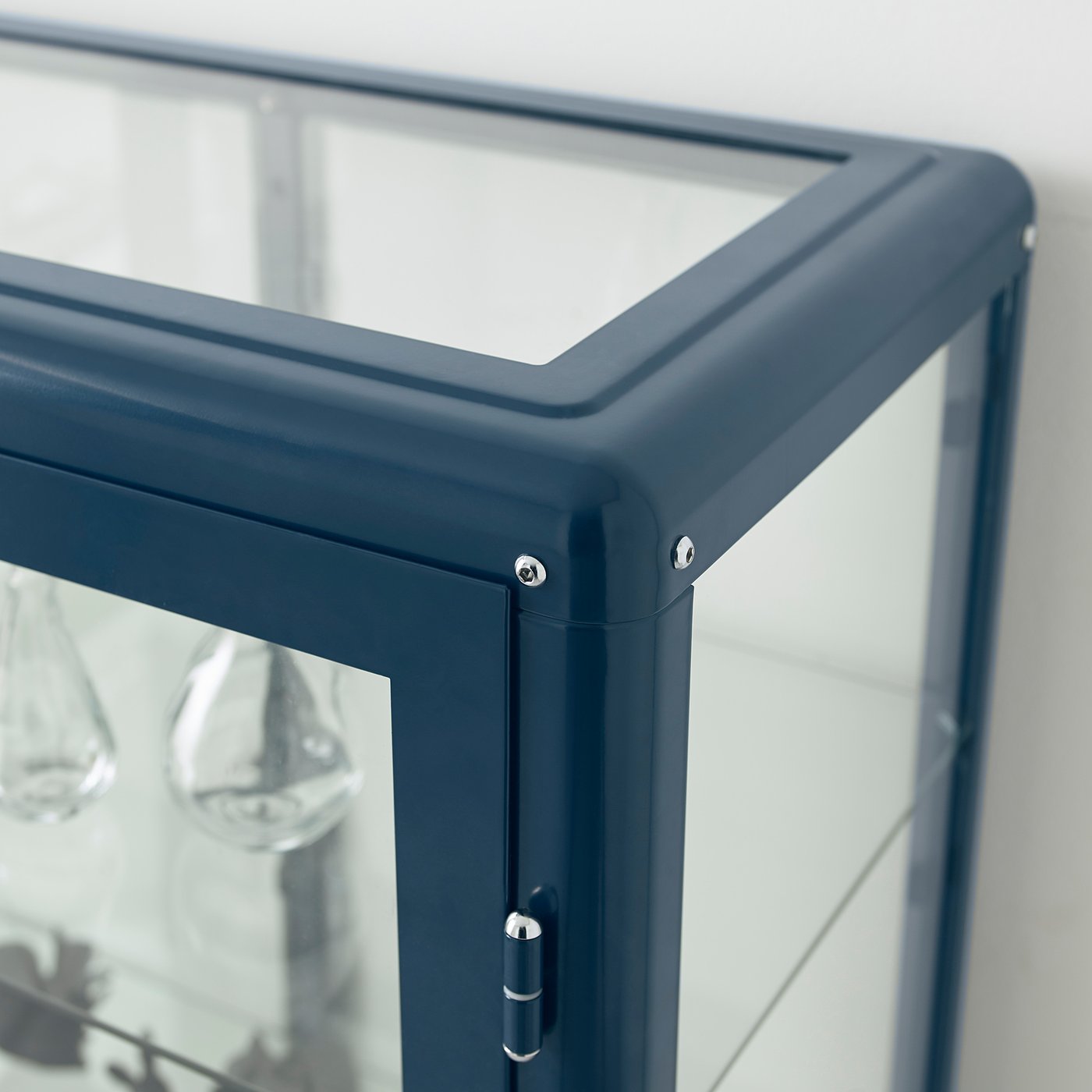FABRIKÖR Glass-door cabinet, black-blue blue, 31 7/8x44 1/2