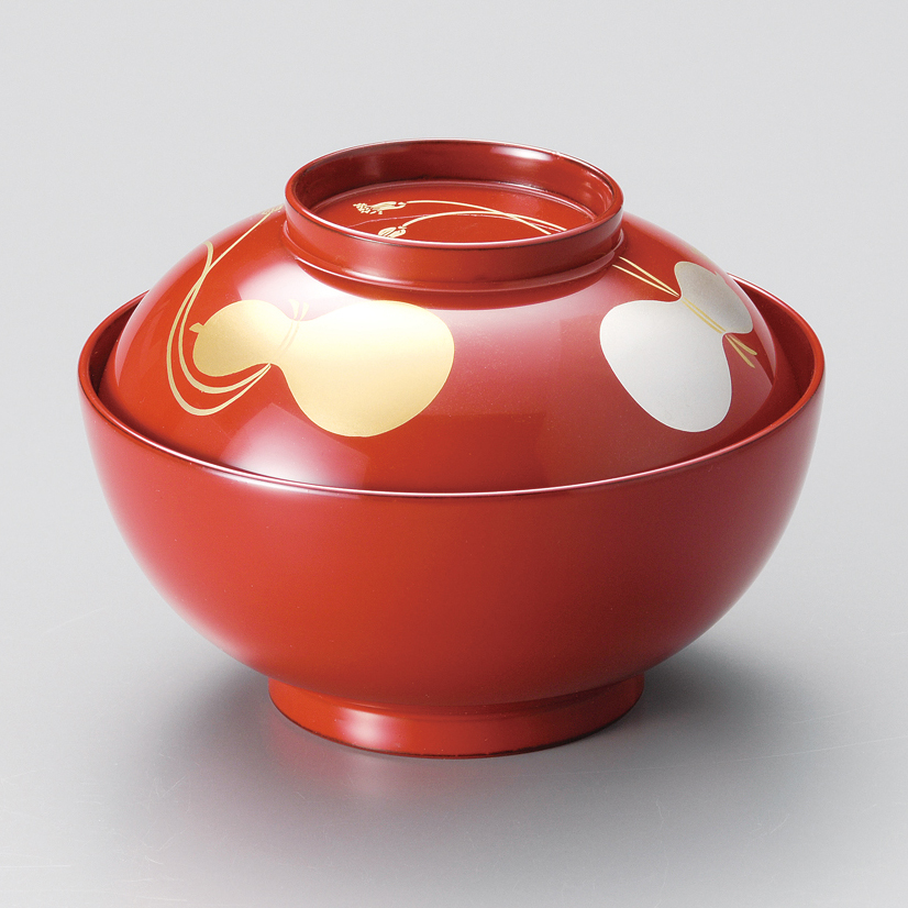 雑煮椀 瓢箪 朱/黒 漆塗り 12-01103/01104 漆器の井助