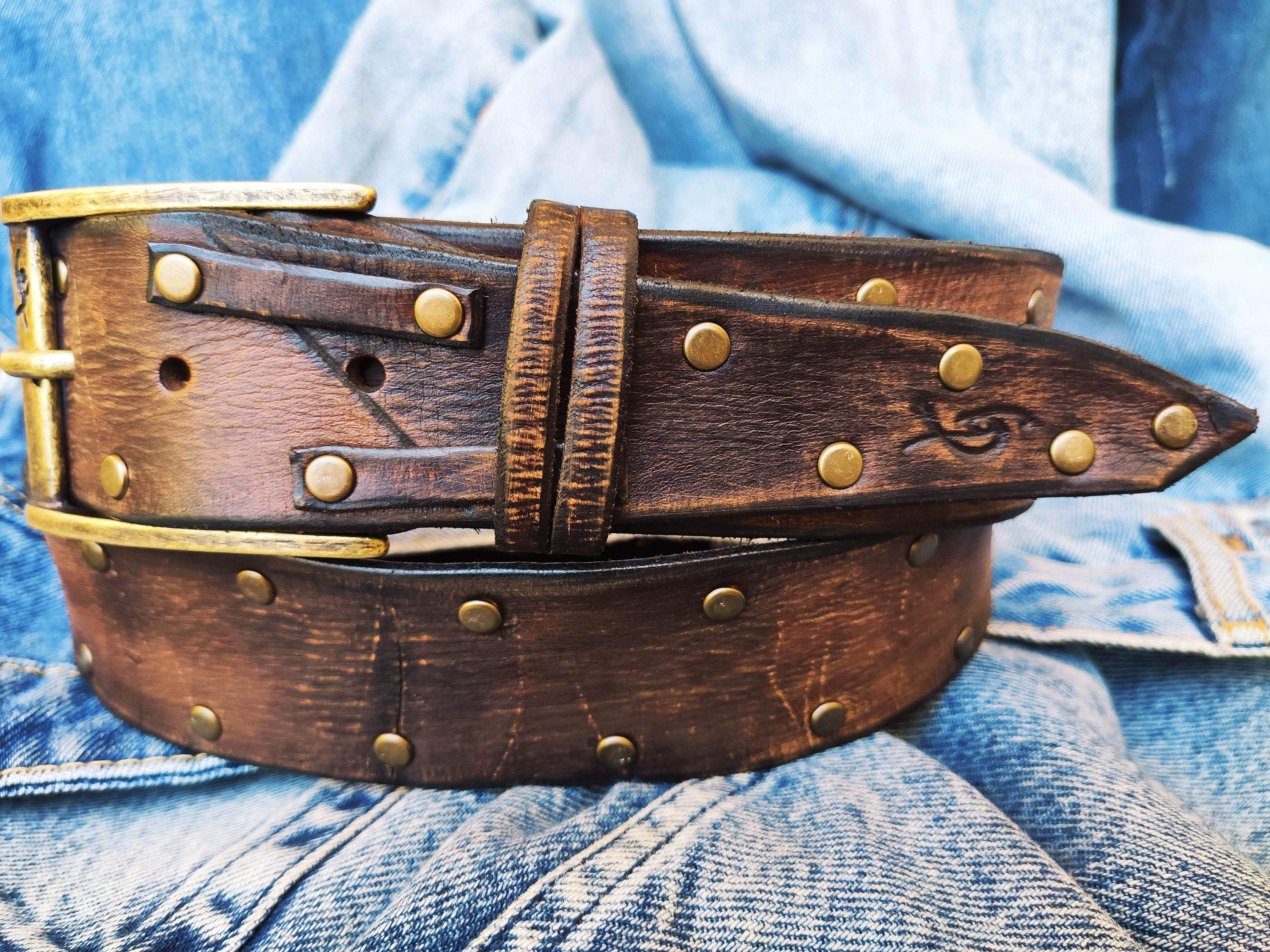 Brown Leather Belt for Guitarists Two-Tone Design Pick Storage and