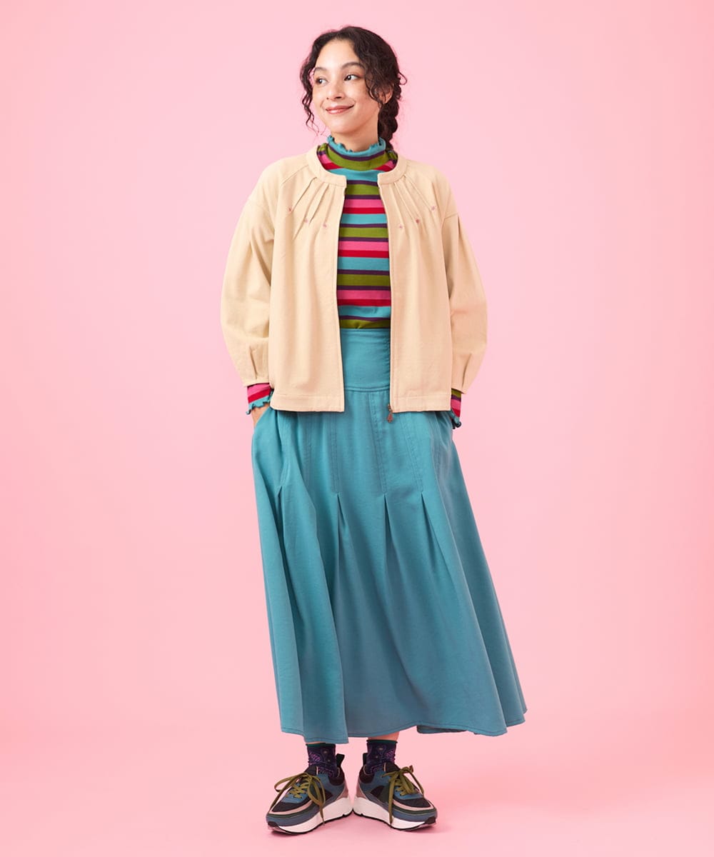 T/Rナイロン 切り替えタックスカート(ロング・マキシ丈スカート