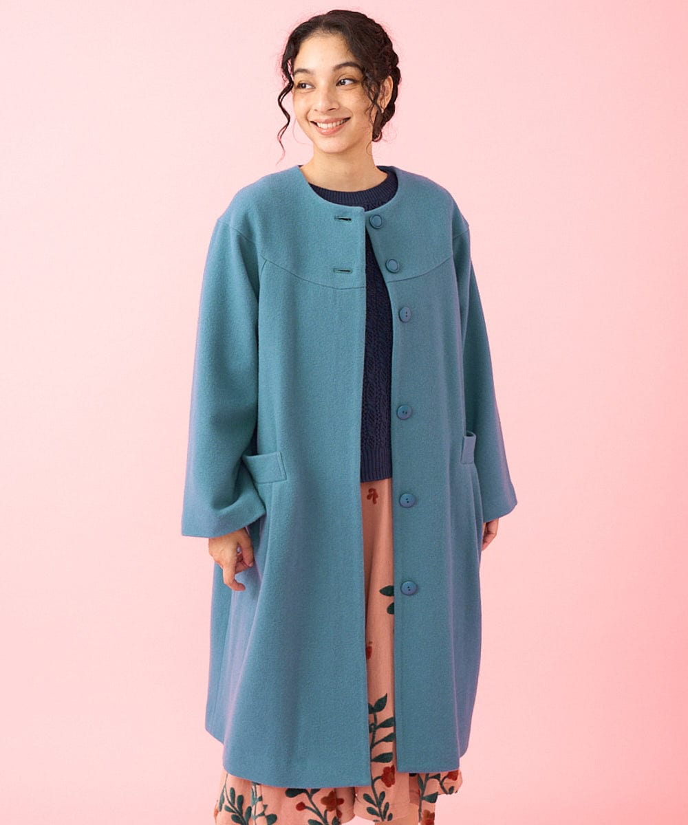 メルトン ノーカラーロングコート(ノーカラーコート) | Jocomomola