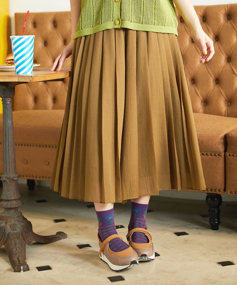 Pleats スパンローンプリーツパンツ(ガウチョ・ワイドパンツ