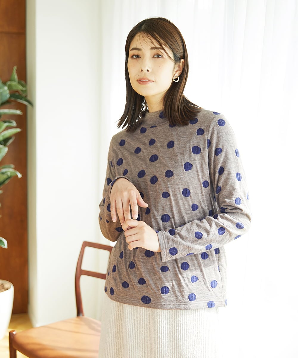 洗える・日本製]先染め接結ドットジャガードカットソー(カットソー・T