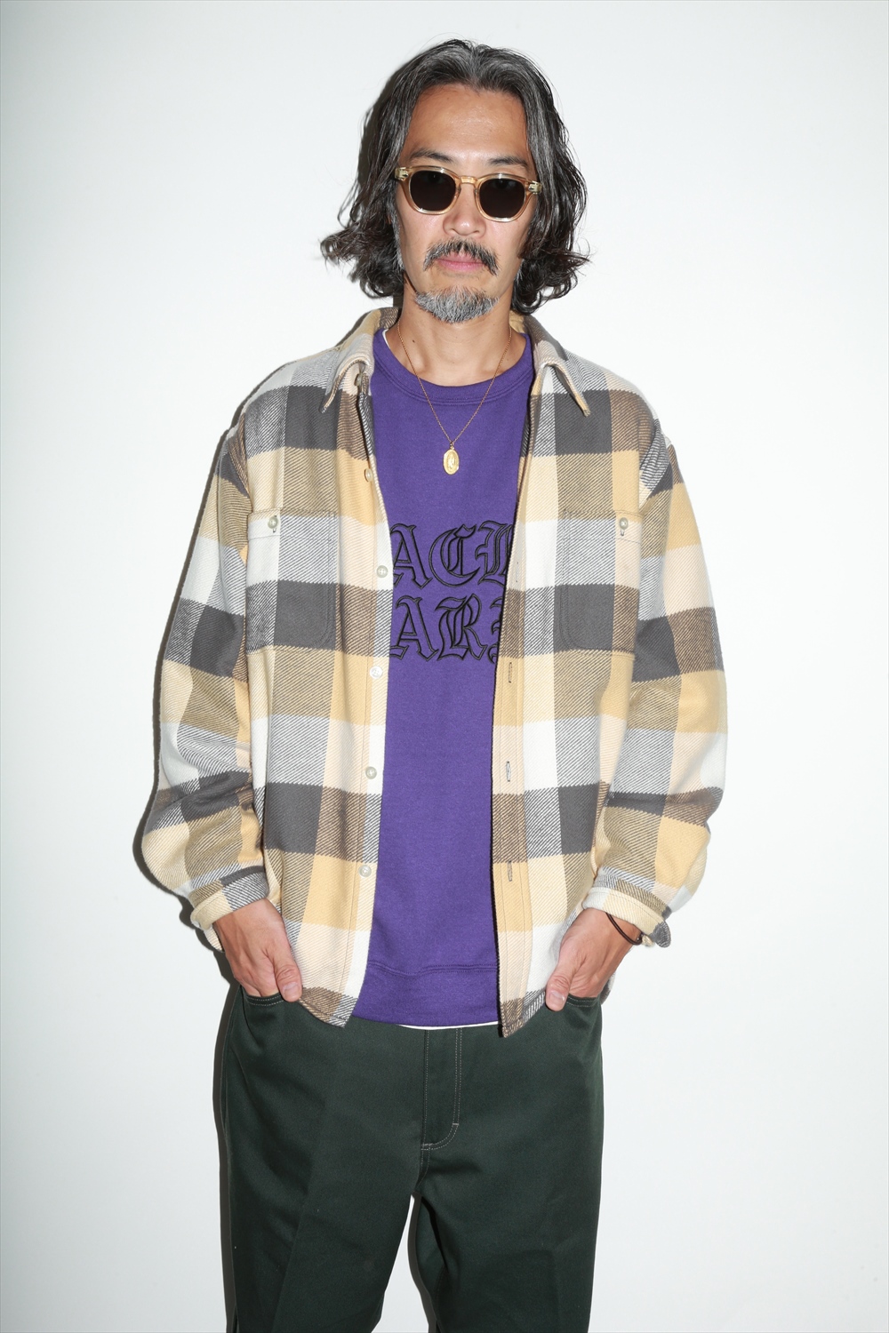 WACKO MARIA/BLOCK CHECK FLANNEL SHIRT（L-PURPLE）［ブロック