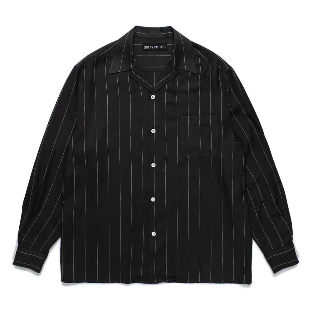 WACKO MARIA/STRIPED OPEN COLLAR SHIRT（BLACK）［ストライプオープン