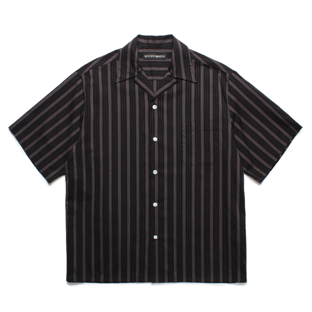 WACKO MARIA/STRIPED OPEN COLLAR SHIRT（BLACK）［ストライプオープン